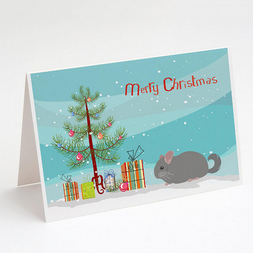 Caroline's Treasures Christmas, Agouti Chinchilla Merry Christmas Greeting Cards and Envelopes Pack of 8, 7 x 5, Rodents Image
