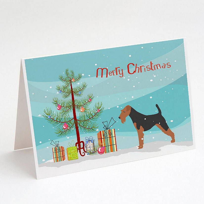 Caroline's Treasures Christmas, Airedale Terrier Merry Christmas Tree Greeting Cards and Envelopes Pack of 8, 7 x 5, Dogs Image