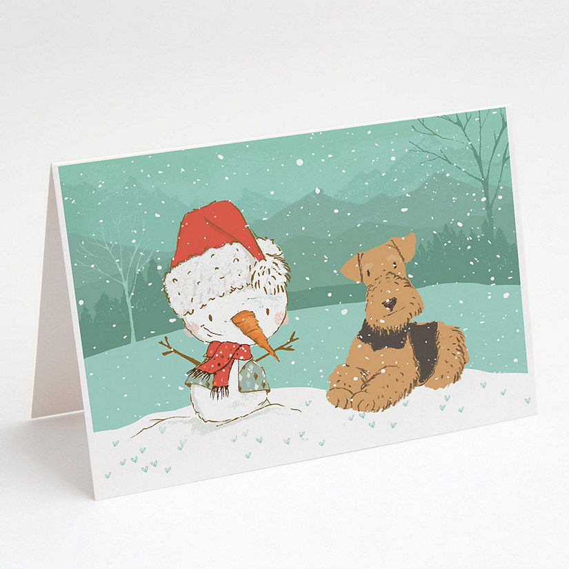 Caroline's Treasures Christmas, Airedale Terrier Snowman Christmas Greeting Cards and Envelopes Pack of 8, 7 x 5, Dogs Image