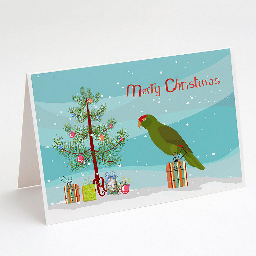 Caroline's Treasures Christmas, Amazon Parrot Merry Christmas Greeting Cards and Envelopes Pack of 8, 7 x 5, Birds Image