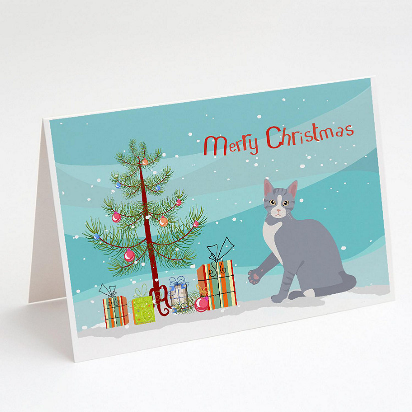 Caroline's Treasures Christmas, American Polydactyl #2 Cat Merry Christmas Greeting Cards and Envelopes Pack of 8, 7 x 5, Cats Image