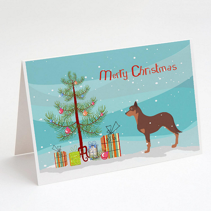 Caroline's Treasures Christmas, Australian Kelpie Dog Merry Christmas Tree Greeting Cards and Envelopes Pack of 8, 7 x 5, Dogs Image