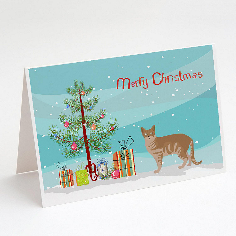 Caroline's Treasures Christmas, Australian Mist #1 Cat Merry Christmas Greeting Cards and Envelopes Pack of 8, 7 x 5, Cats Image