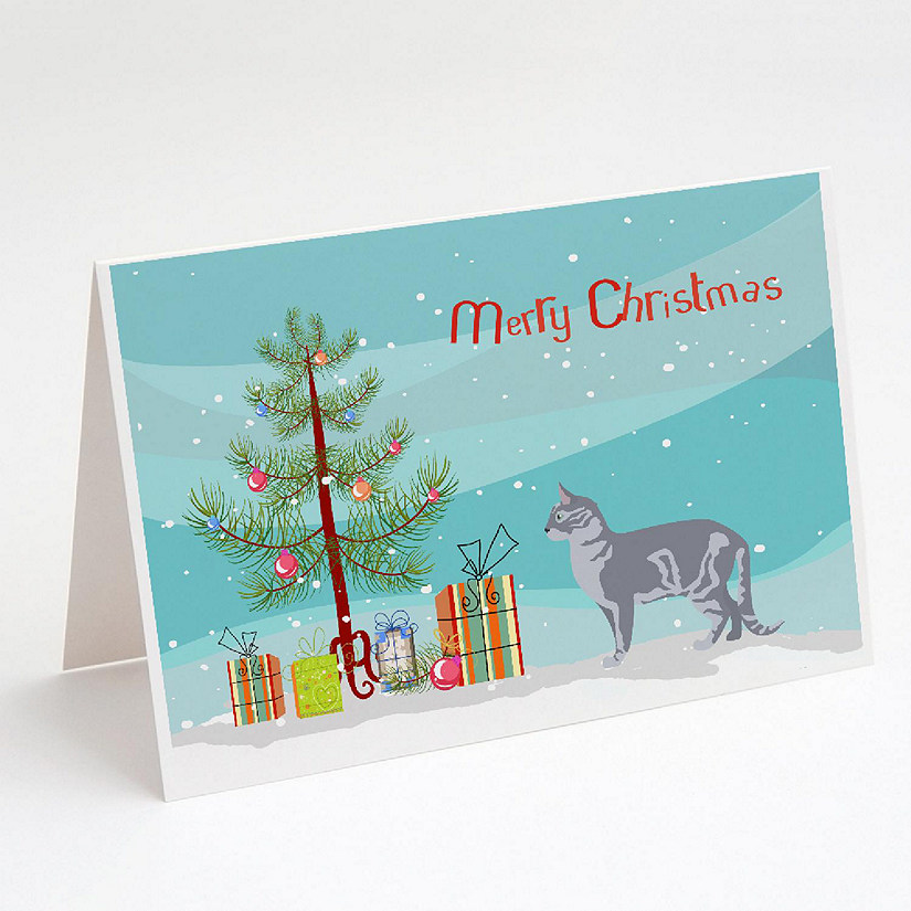 Caroline's Treasures Christmas, Australian Mist #2 Cat Merry Christmas Greeting Cards and Envelopes Pack of 8, 7 x 5, Cats Image
