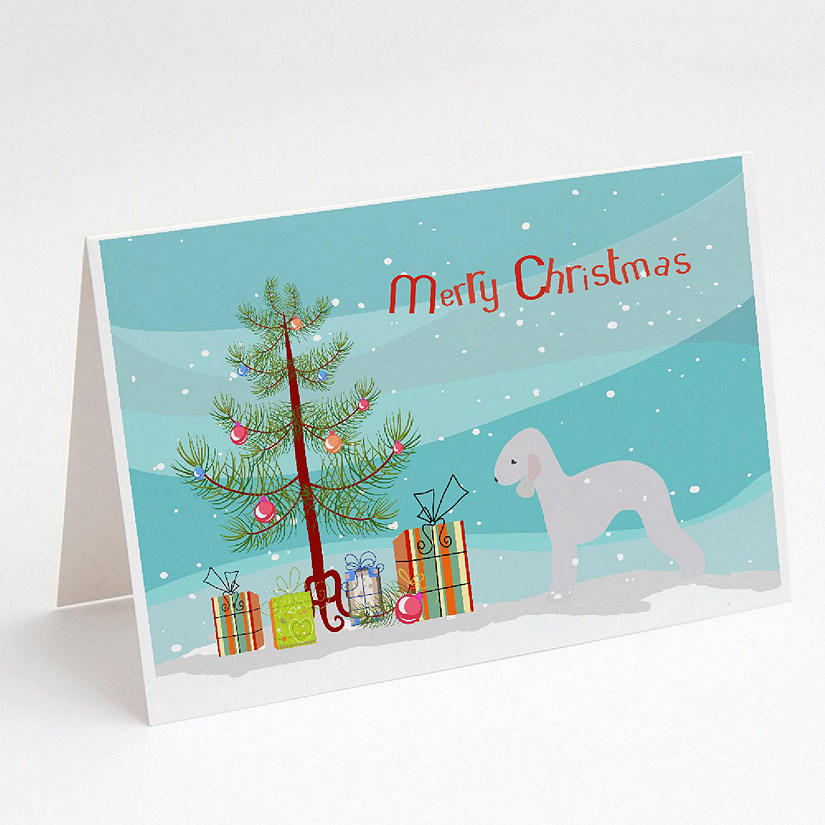 Caroline's Treasures Christmas, Bedlington Terrier Merry Christmas Tree Greeting Cards and Envelopes Pack of 8, 7 x 5, Dogs Image