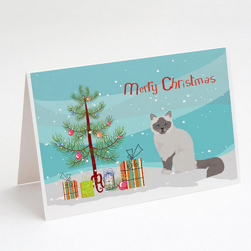 Caroline's Treasures Christmas, Birman Cat Merry Christmas Greeting Cards and Envelopes Pack of 8, 7 x 5, Cats Image