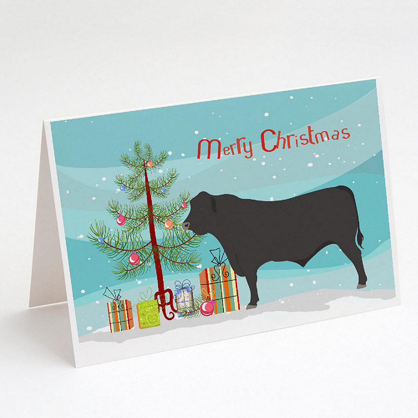Caroline's Treasures Christmas, Black Angus Cow Christmas Greeting Cards and Envelopes Pack of 8, 7 x 5, Farm Animals Image