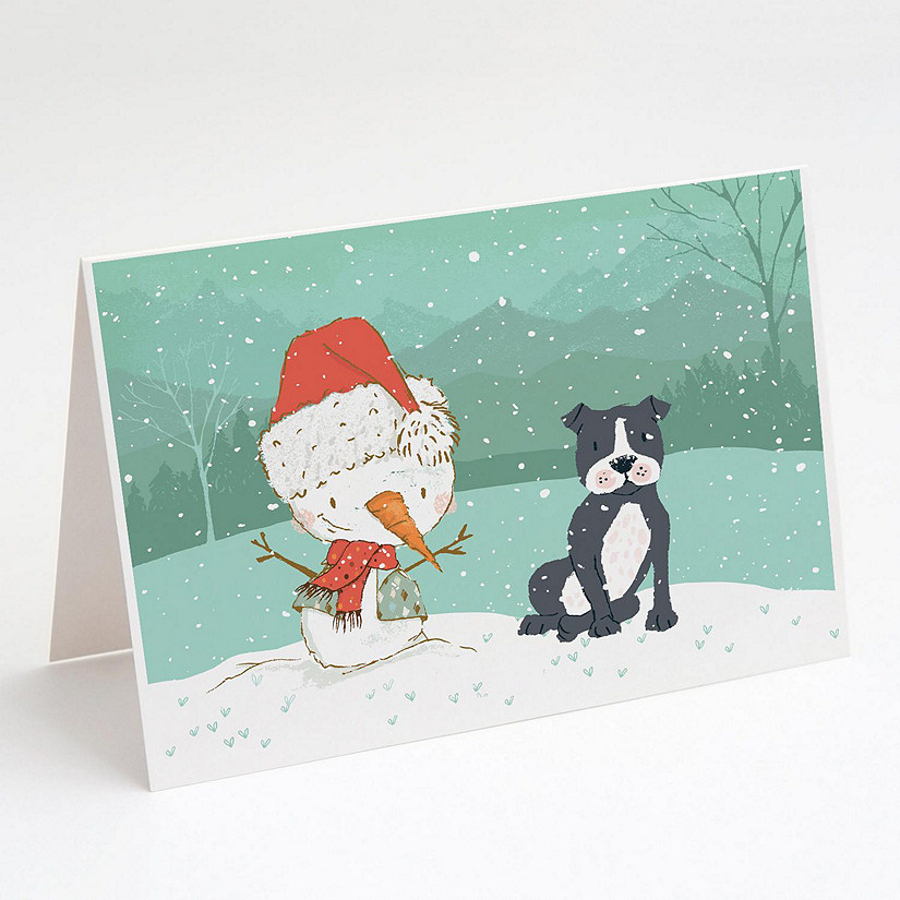 Caroline's Treasures Christmas, Black Staffie Snowman Christmas Greeting Cards and Envelopes Pack of 8, 7 x 5, Dogs Image