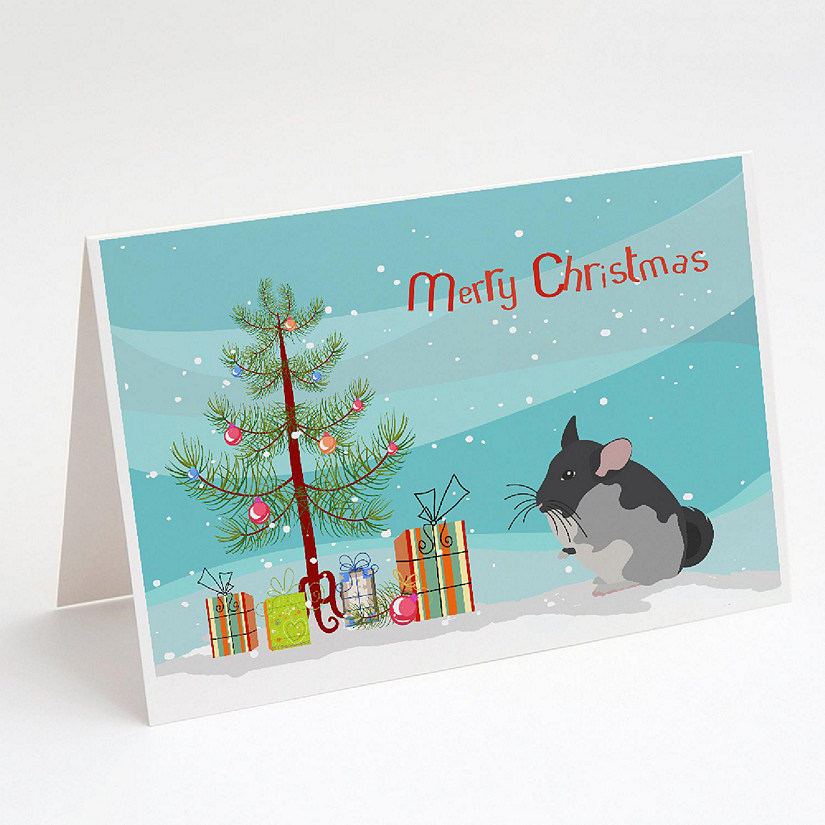 Caroline's Treasures Christmas, Black Velvet Chinchilla Merry Christmas Greeting Cards and Envelopes Pack of 8, 7 x 5, Rodents Image