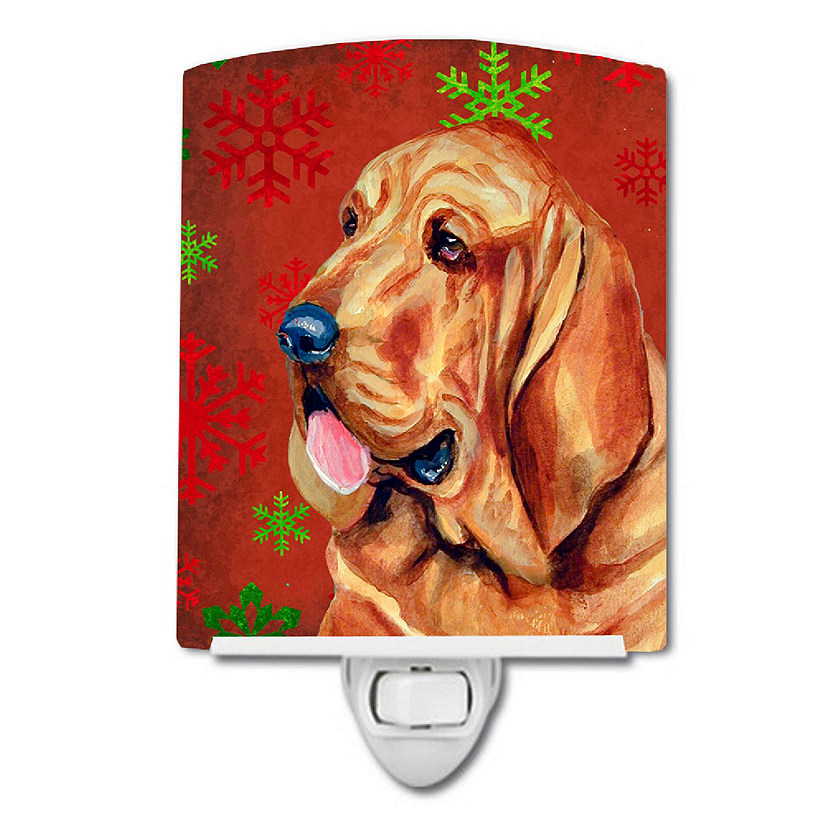 Caroline's Treasures Christmas, Bloodhound Red and Green Snowflakes Holiday Christmas Ceramic Night Light, 4 x 6, Dogs Image