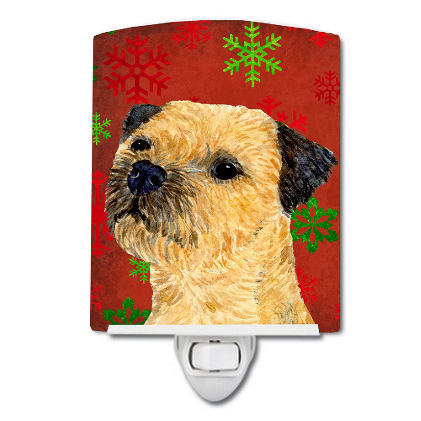 Caroline's Treasures Christmas, Border Terrier Red and Green Snowflakes Holiday Christmas Ceramic Night Light, 4 x 6, Dogs Image