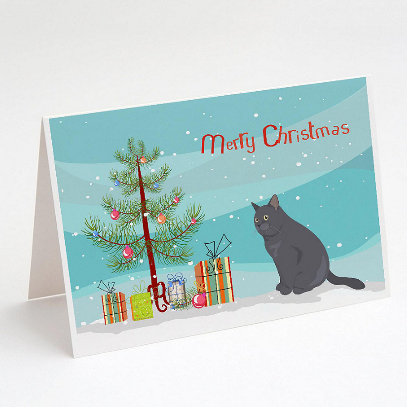 Caroline's Treasures Christmas, British Shorthair #1 Cat Merry Christmas Greeting Cards and Envelopes Pack of 8, 7 x 5, Cats Image