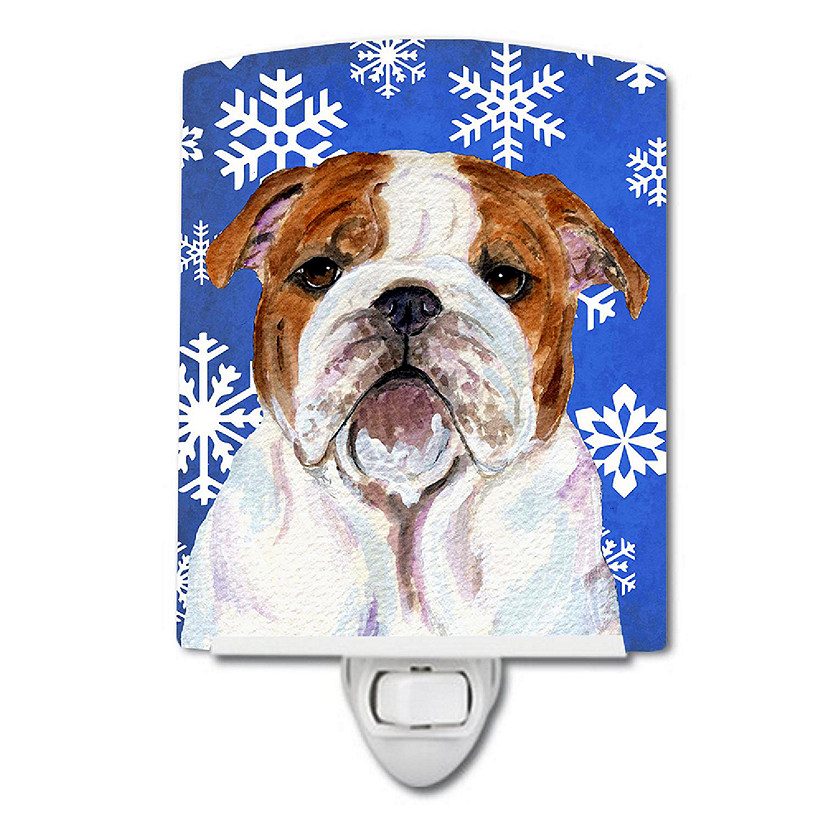 Caroline's Treasures Christmas, Bulldog English Winter Snowflakes Holiday Ceramic Night Light, 4 x 6, Dogs Image