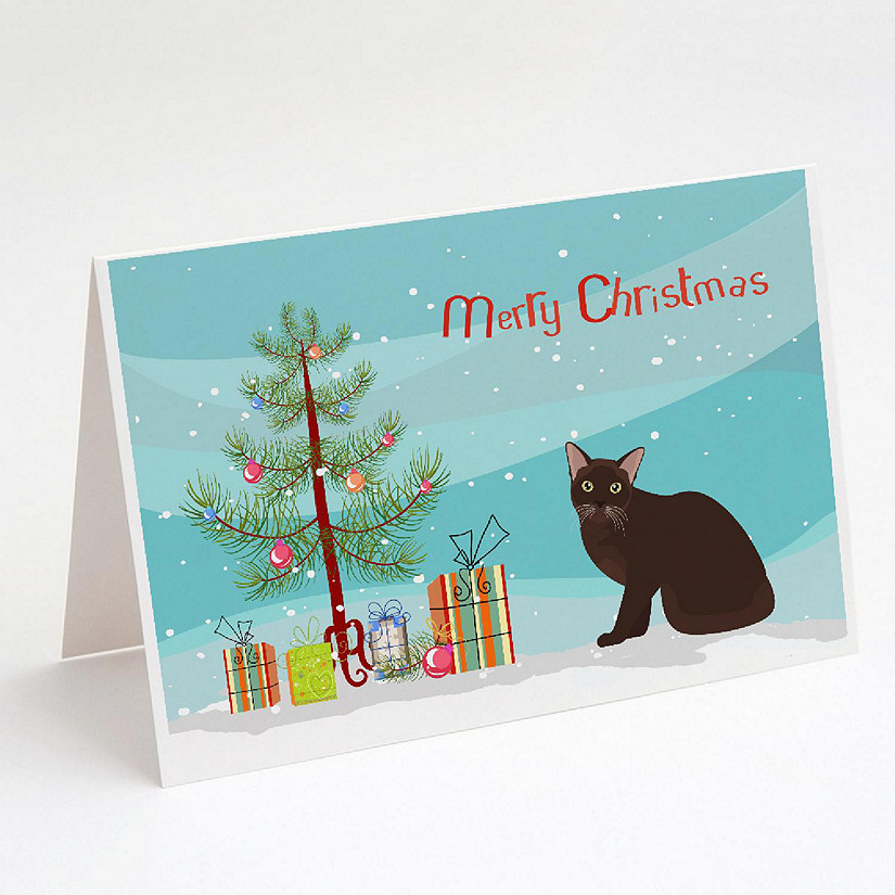 Caroline's Treasures Christmas, Burmese #1 Cat Merry Christmas Greeting Cards and Envelopes Pack of 8, 7 x 5, Cats Image