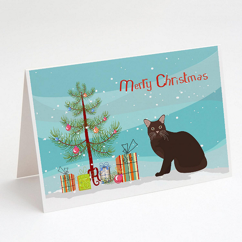 Caroline's Treasures Christmas, Burmese #2 Cat Merry Christmas Greeting Cards and Envelopes Pack of 8, 7 x 5, Cats Image