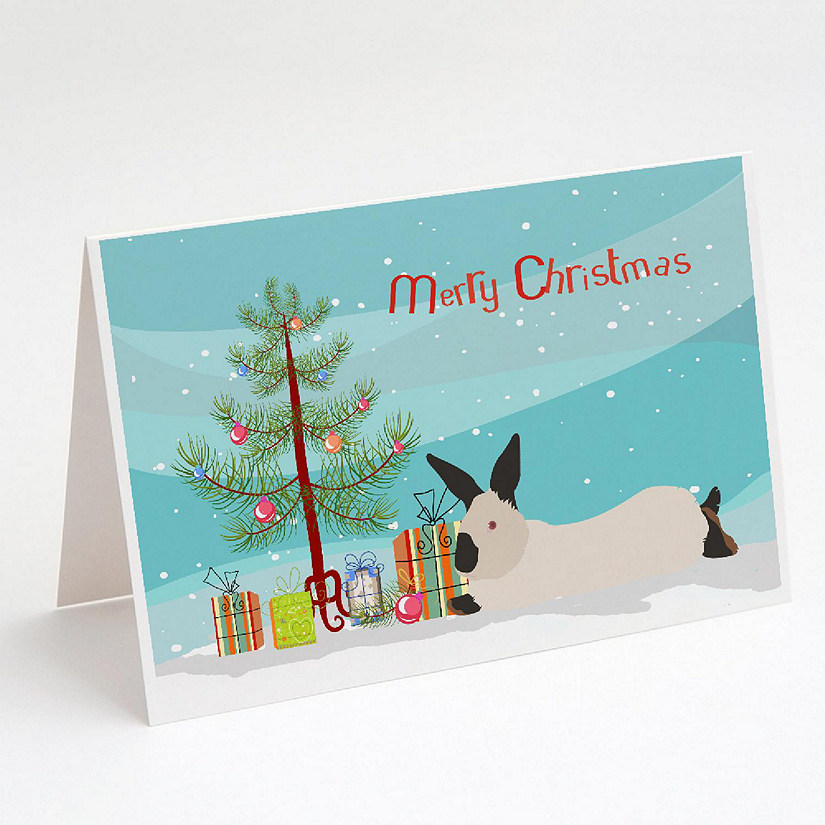 Caroline's Treasures Christmas, California White Rabbit Christmas Greeting Cards and Envelopes Pack of 8, 7 x 5, Farm Animals Image