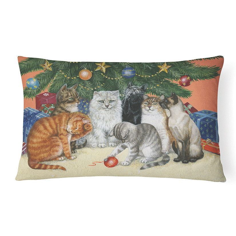 Caroline's Treasures, Christmas, Cats under the Christmas Tree Canvas Fabric Decorative Pillow, 12 x 16, Cats Image