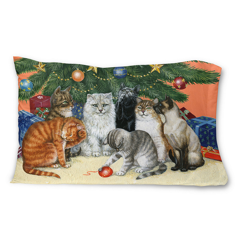 Caroline's Treasures Christmas, Cats under the Christmas Tree Fabric Standard Pillowcase, 30 x 20.5, Cats Image