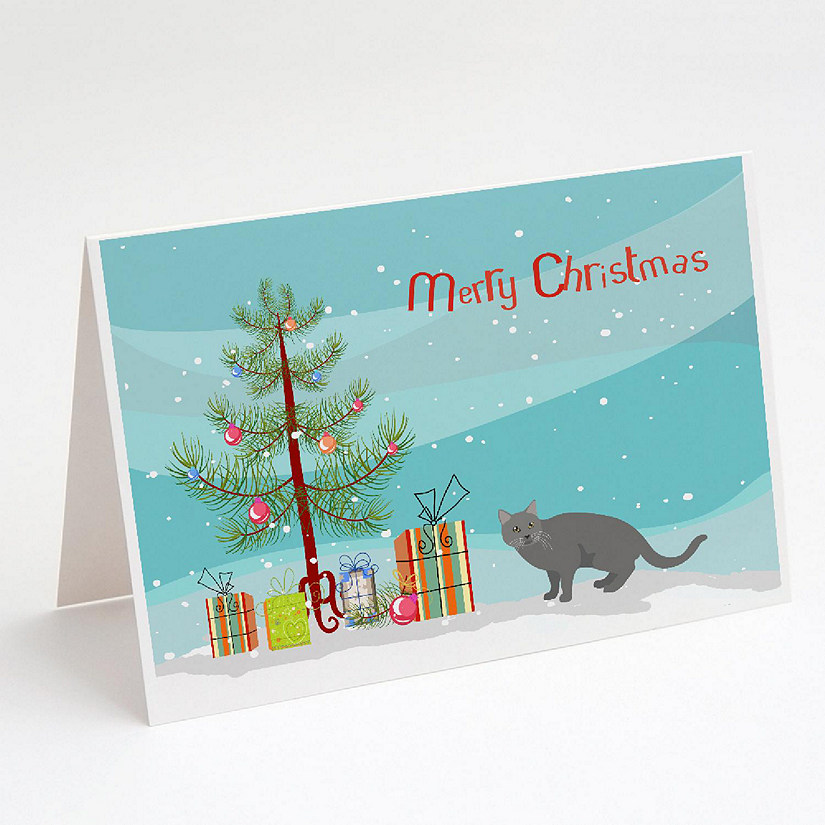 Caroline's Treasures Christmas, Chartreux #1 Cat Merry Christmas Greeting Cards and Envelopes Pack of 8, 7 x 5, Cats Image