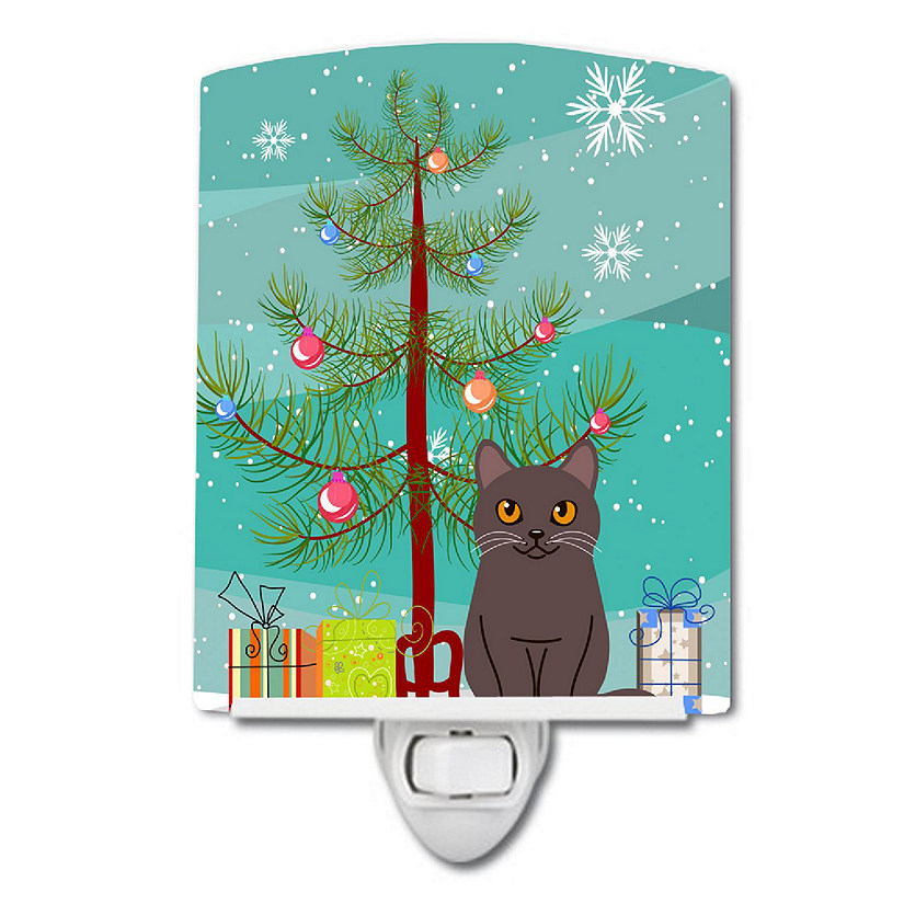 Caroline's Treasures Christmas, Chartreux Cat Merry Christmas Tree Ceramic Night Light, 4 x 6, Cats Image