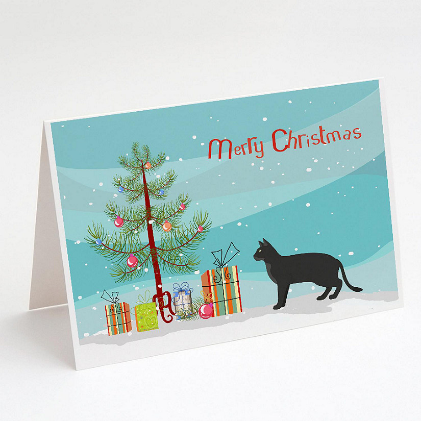 Caroline's Treasures Christmas, Chausie Black Cat Merry Christmas Greeting Cards and Envelopes Pack of 8, 7 x 5, Cats Image
