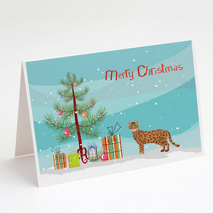 Caroline's Treasures Christmas, Cheetoh #1 Cat Merry Christmas Greeting Cards and Envelopes Pack of 8, 7 x 5, Cats Image