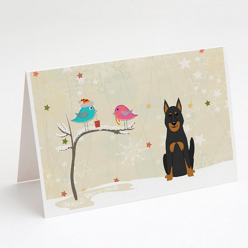 Caroline's Treasures Christmas, Christmas Presents between Friends Beauce Shepherd Dog Greeting Cards and Envelopes Pack of 8, 7 x 5, Dogs Image