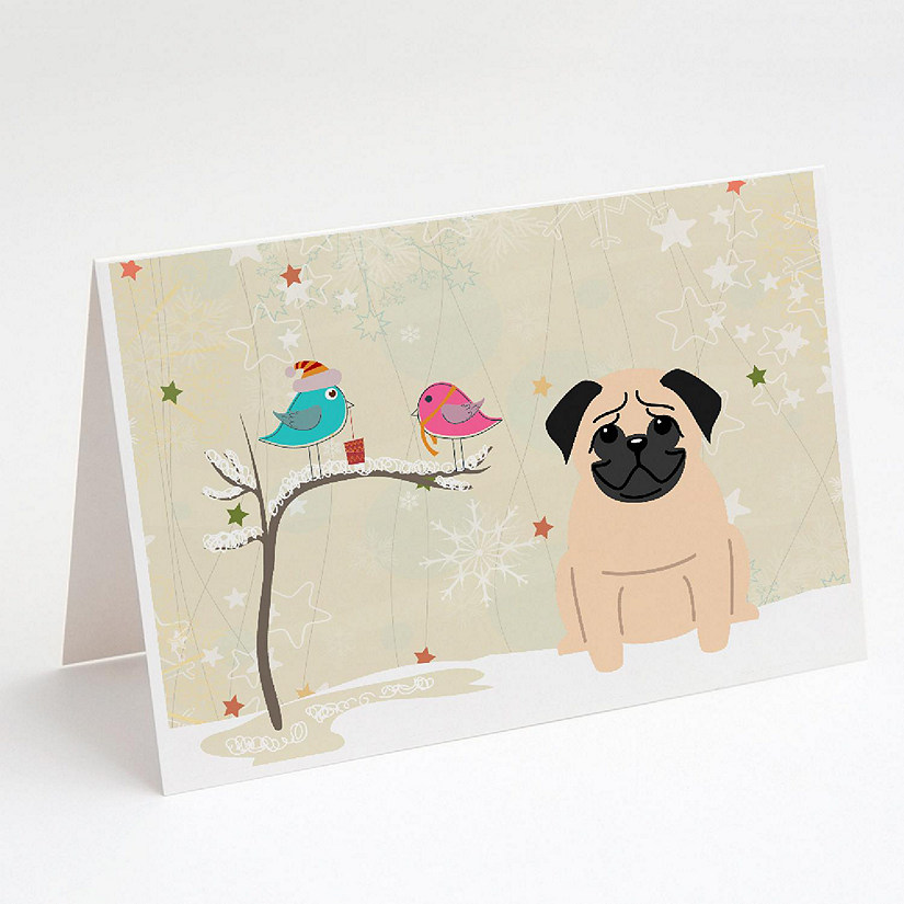 Caroline's Treasures Christmas, Christmas Presents between Friends Pug - Fawn Greeting Cards and Envelopes Pack of 8, 7 x 5, Dogs Image