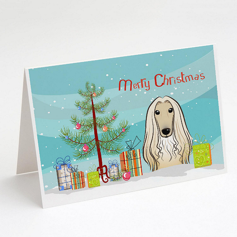 Caroline's Treasures Christmas, Christmas Tree and Afghan Hound Greeting Cards and Envelopes Pack of 8, 7 x 5, Dogs Image