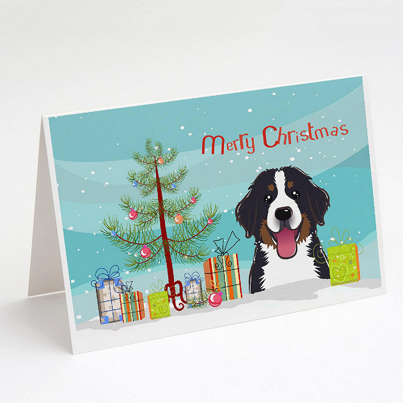 Caroline's Treasures Christmas, Christmas Tree and Bernese Mountain Dog Greeting Cards and Envelopes Pack of 8, 7 x 5, Dogs Image