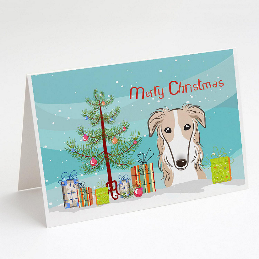 Caroline's Treasures Christmas, Christmas Tree and Borzoi Greeting Cards and Envelopes Pack of 8, 7 x 5, Dogs Image