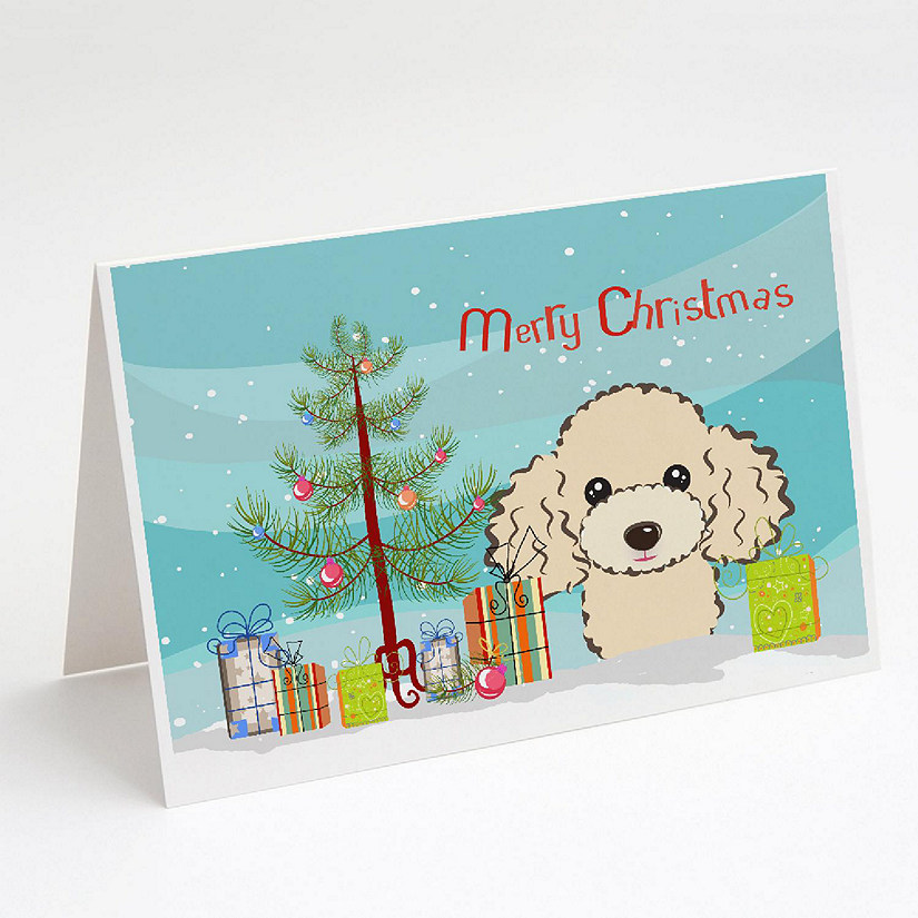 Caroline's Treasures Christmas, Christmas Tree and Buff Poodle Greeting Cards and Envelopes Pack of 8, 7 x 5, Dogs Image