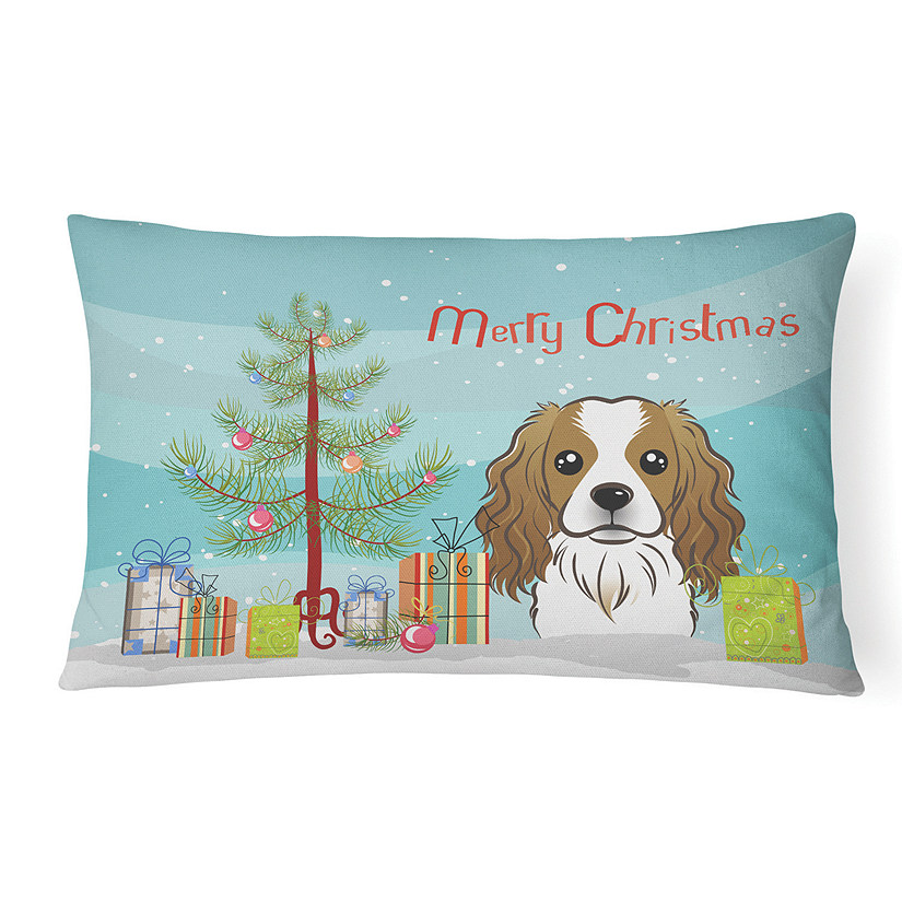 Caroline's Treasures, Christmas, Christmas Tree and Cavalier Spaniel Canvas Fabric Decorative Pillow, 12 x 16, Dogs Image