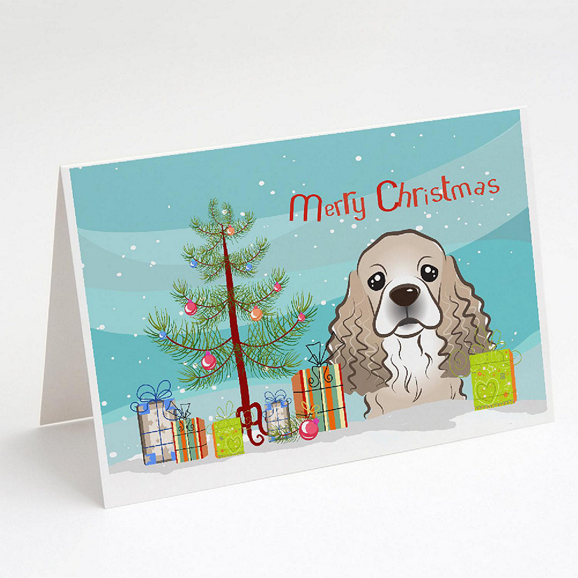 Caroline's Treasures Christmas, Christmas Tree and Cocker Spaniel Greeting Cards and Envelopes Pack of 8, 7 x 5, Dogs Image