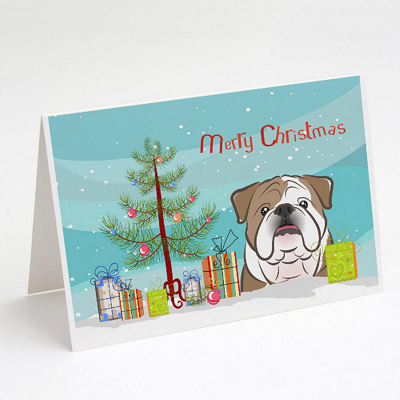 Caroline's Treasures Christmas, Christmas Tree and English Bulldog  Greeting Cards and Envelopes Pack of 8, 7 x 5, Dogs Image