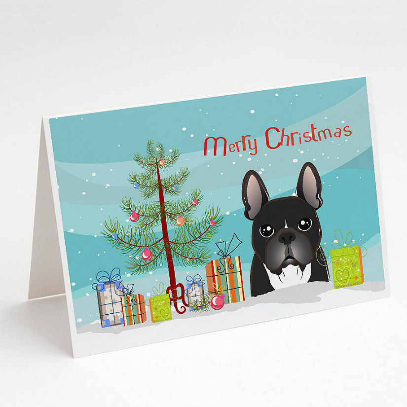 Caroline's Treasures Christmas, Christmas Tree and French Bulldog Greeting Cards and Envelopes Pack of 8, 7 x 5, Dogs Image