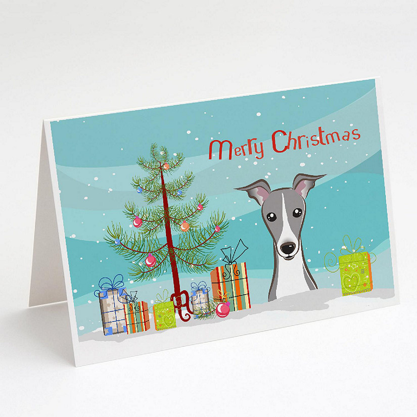 Caroline's Treasures Christmas, Christmas Tree and Italian Greyhound Greeting Cards and Envelopes Pack of 8, 7 x 5, Dogs Image