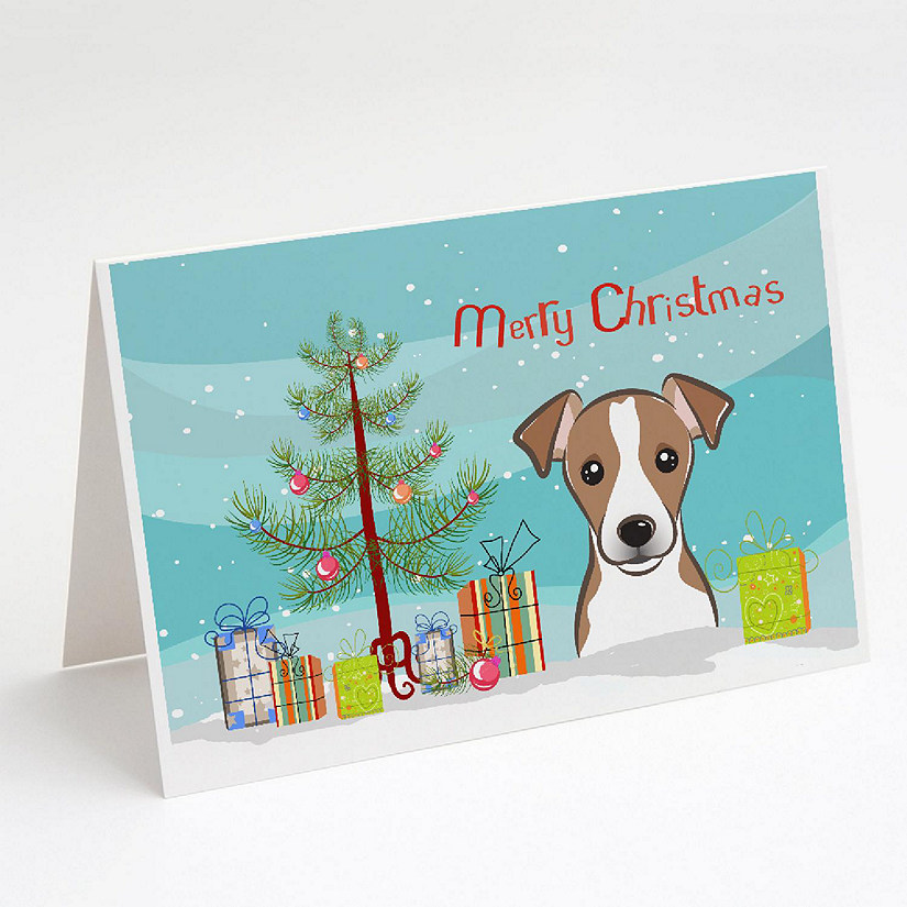 Caroline's Treasures Christmas, Christmas Tree and Jack Russell Terrier Greeting Cards and Envelopes Pack of 8, 7 x 5, Dogs Image