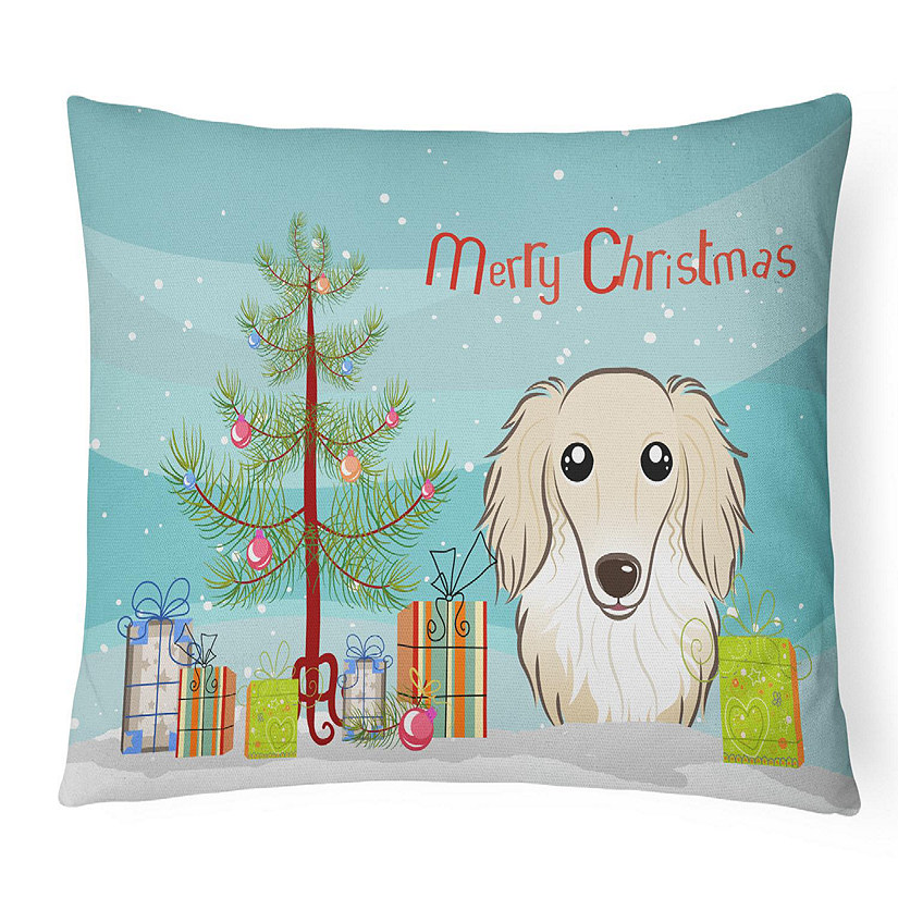 Caroline's Treasures Christmas, Christmas Tree and Longhair Creme Dachshund Canvas Fabric Decorative Pillow, 12 x 16, Dogs Image