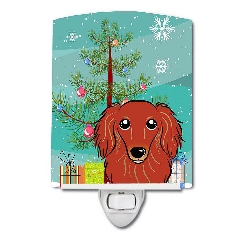 Caroline's Treasures Christmas, Christmas Tree and Longhair Red Dachshund Ceramic Night Light, 4 x 6, Dogs Image