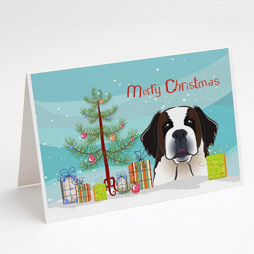Caroline's Treasures Christmas, Christmas Tree and Saint Bernard Greeting Cards and Envelopes Pack of 8, 7 x 5, Dogs Image
