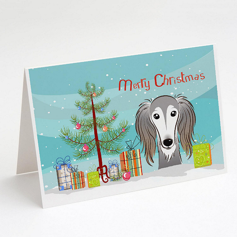 Caroline's Treasures Christmas, Christmas Tree and Saluki Greeting Cards and Envelopes Pack of 8, 7 x 5, Dogs Image