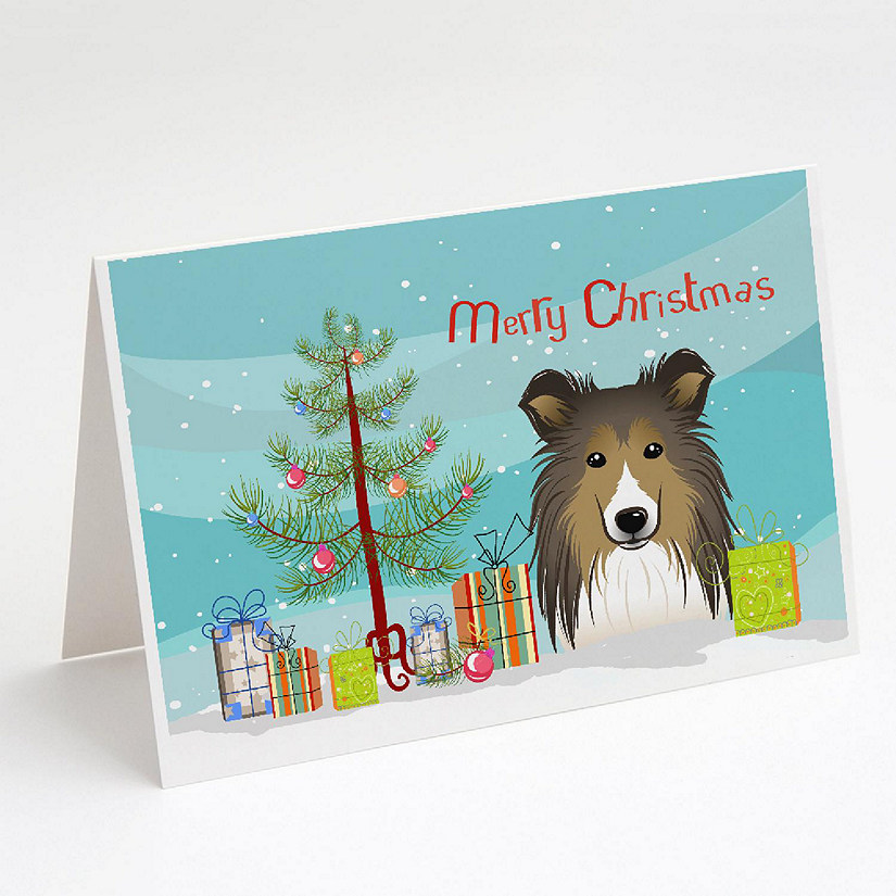 Caroline's Treasures Christmas, Christmas Tree and Sheltie Greeting Cards and Envelopes Pack of 8, 7 x 5, Dogs Image