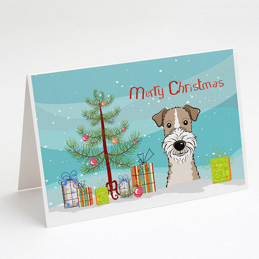 Caroline's Treasures Christmas, Christmas Tree and Wire Haired Fox Terrier Greeting Cards and Envelopes Pack of 8, 7 x 5, Dogs Image