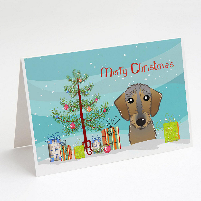 Caroline's Treasures Christmas, Christmas Tree and Wirehaired Dachshund Greeting Cards and Envelopes Pack of 8, 7 x 5, Dogs Image