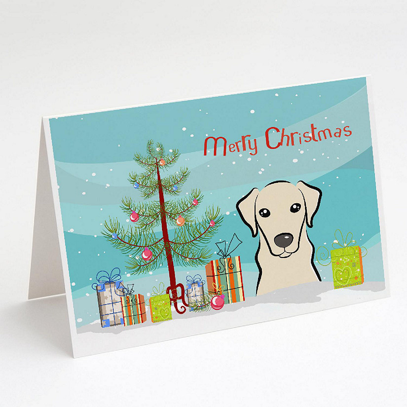 Caroline's Treasures Christmas, Christmas Tree and Yellow Labrador Greeting Cards and Envelopes Pack of 8, 7 x 5, Dogs Image