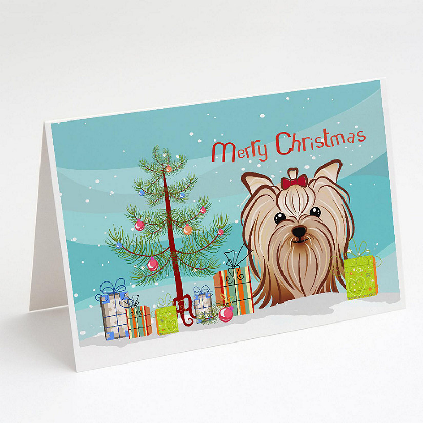 Caroline's Treasures Christmas, Christmas Tree and Yorkie Yorkishire Terrier Greeting Cards and Envelopes Pack of 8, 7 x 5, Dogs Image