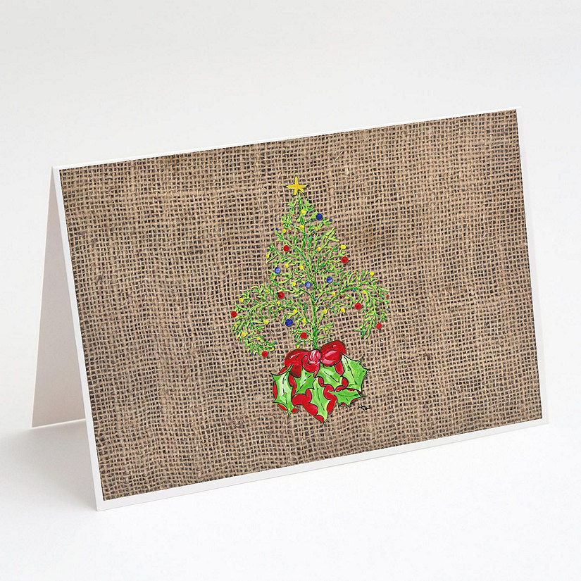 Caroline's Treasures Christmas, Christmas Tree Fleur de lis on Faux Burlap Greeting Cards and Envelopes Pack of 8, 7 x 5, New Orleans Image