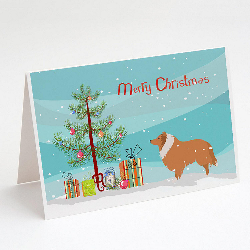 Caroline's Treasures Christmas, Collie Dog Merry Christmas Tree Greeting Cards and Envelopes Pack of 8, 7 x 5, Dogs Image