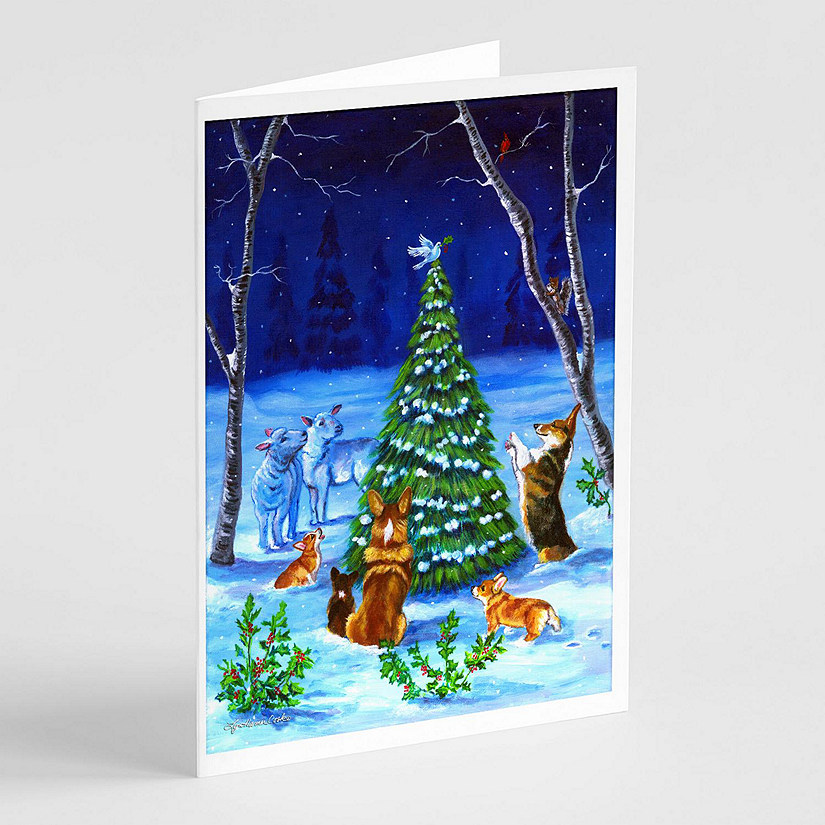 Caroline's Treasures Christmas, Corgi Christmas Peace Greeting Cards and Envelopes Pack of 8, 7 x 5, Dogs Image